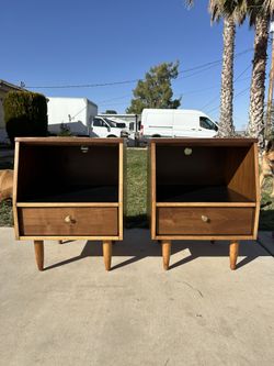 Mid- Century Black Top Nightstands