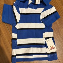 Cat / Dog Striped Blue & White Polo Shirt 