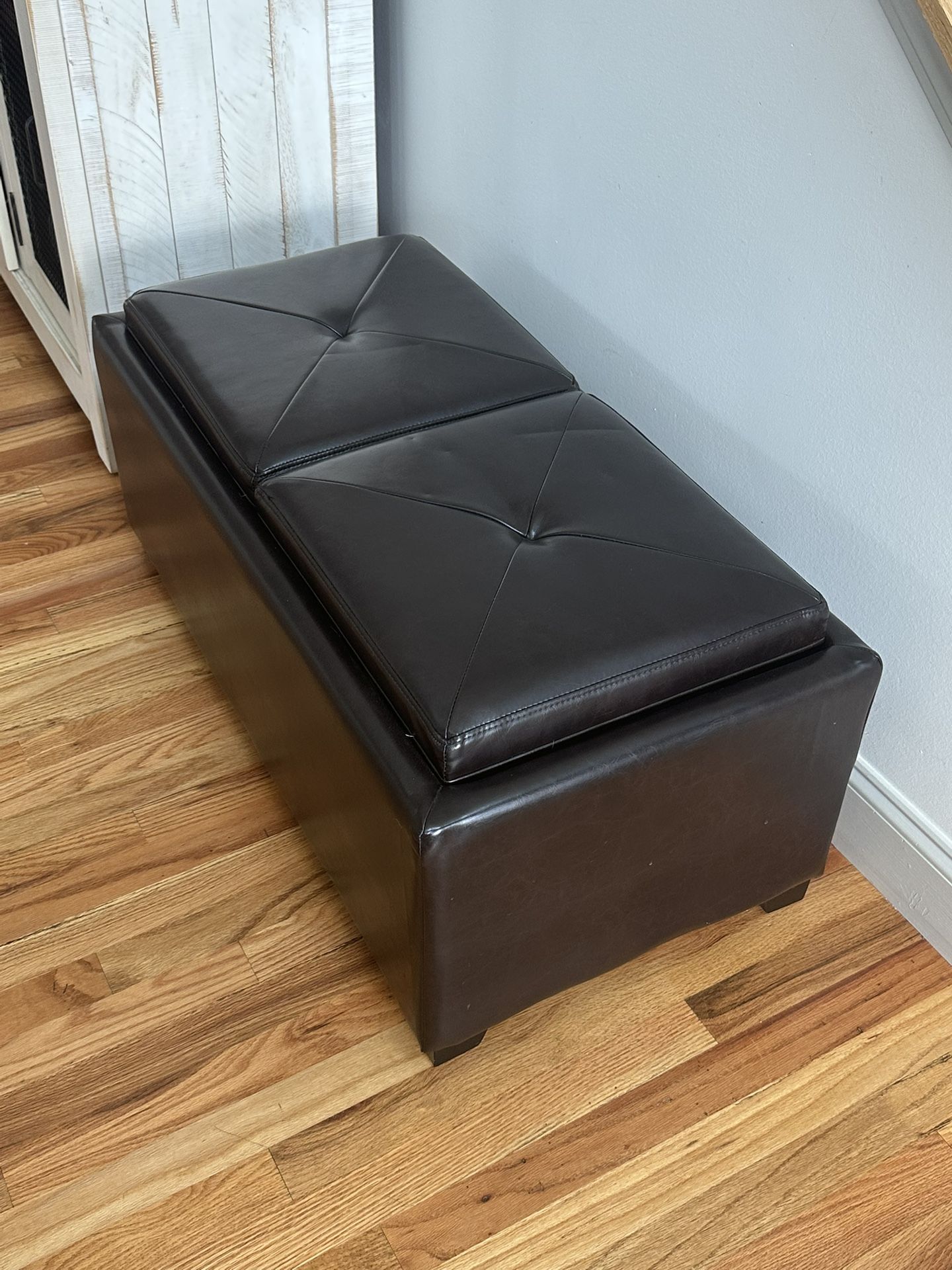 Noble House Maxwell Brown Bonded Leather Tray Top Storage Ottoman