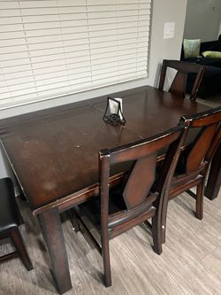 Dark Wood Dining Table with 8 Chairs