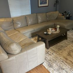 Cream Leather Sectional Sofa