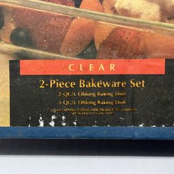 The image features a vintage Pyrex Clear Advantage 2-Piece Bakeware Set