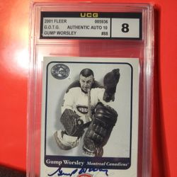 Gump Worsley 2001-02 Fleer Greats of Game card #88-Montreal Canadiens(HOF) Autographed UCG 10/8