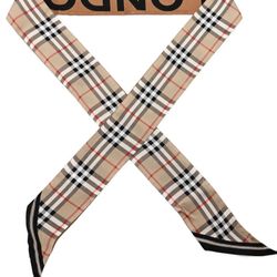 BURBERRY Silk accessory nova Check Logo Print Skinny Scarf  head wear neck wear 