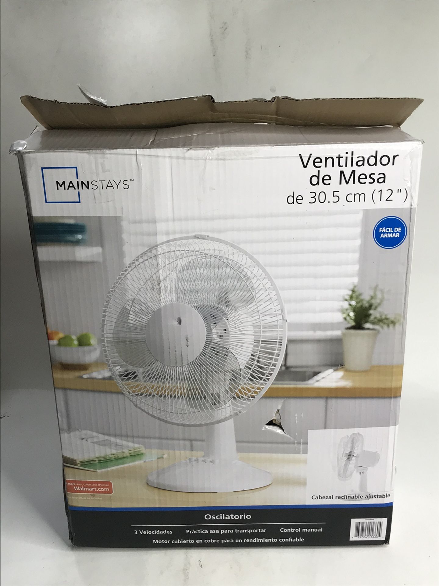 Mainstays 12" 3Speed Oscillating Table Fan, FT308MBW, White