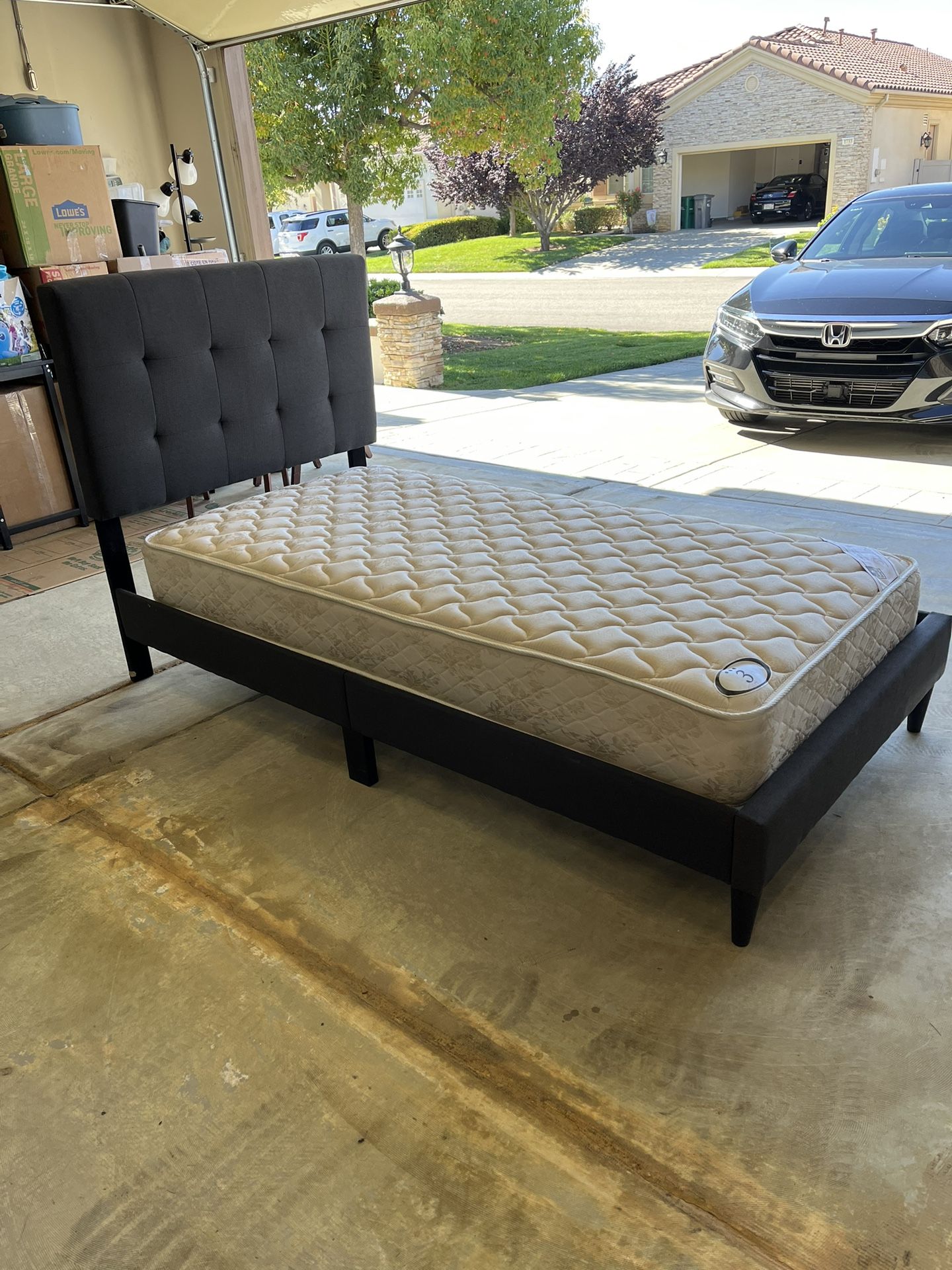 Twin Slat Bed w/ Headboard And Mattress