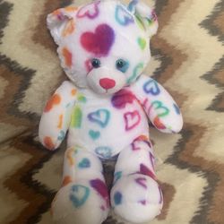 Build a Bear White Bear w/Multi Color Hearts 18" Plush Stuffed Animal Toy