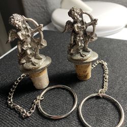 2 Pewter Cherub Angel Bottle Stopper ( Trop & Decatur Area 