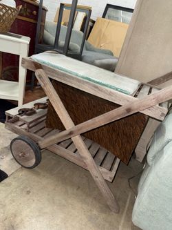 Vintage Wooden Tea Cart with Wheels