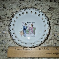 Vintage Reticulated Porcelain Trinket Dish, Happy Days