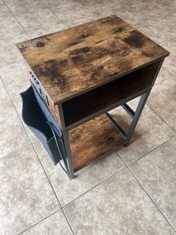 Rustic Side Table with Charging Station