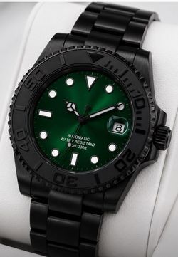 Automatic Diver Watch Black PVD Green Dial