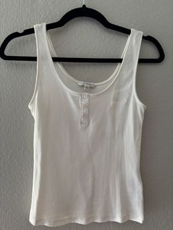 Guess White Ribbed Henley Tank Top UPC24