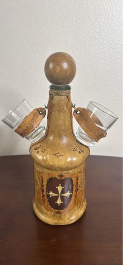 Vintage Glass Decanter Wrapped in Leather