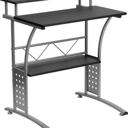 Modern Office Computer Desk with Top and Bottom Storage Shelves, Small Computer Desk for Home Office, 28"W, Black