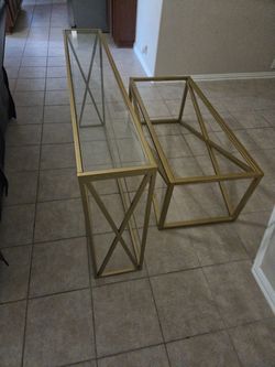 Gold Metal and Glass Table Set of 2