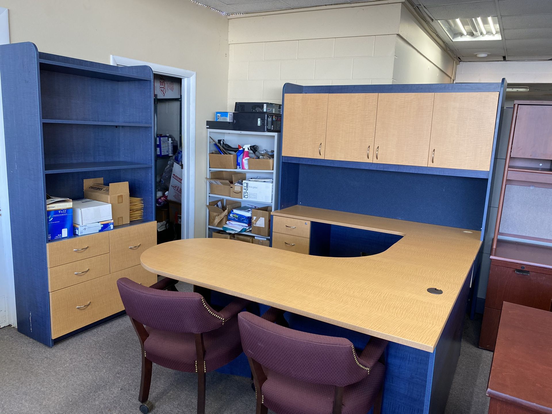 U-shaped Desk with hutch and matching bookcase