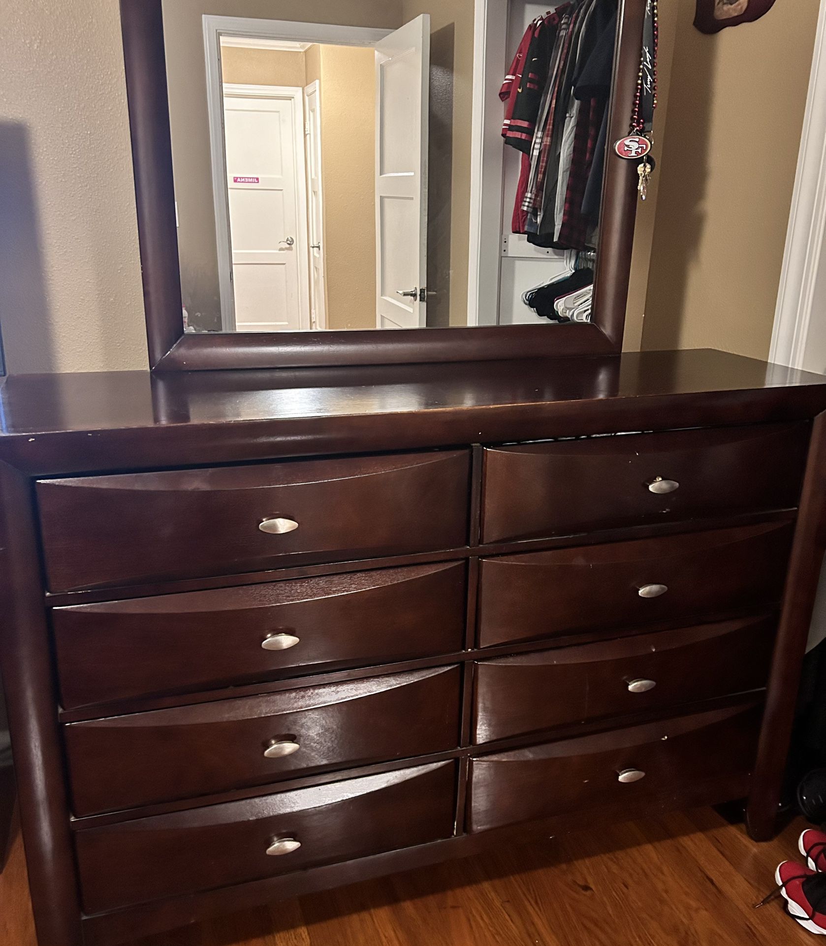Dresser with mirror and side table
