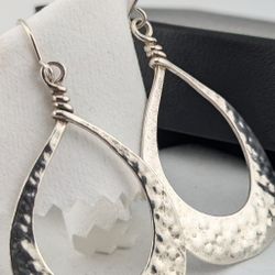 Didae Israel 925 Sterling Silver Textured Teardrop Dangle Drop Earrings 7.4 grams