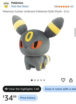 Pokémon Center Umbreon Plush 6 Inch