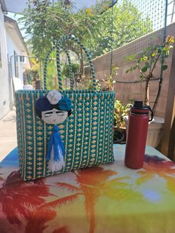Handcrafted Blue and White Tote Bag