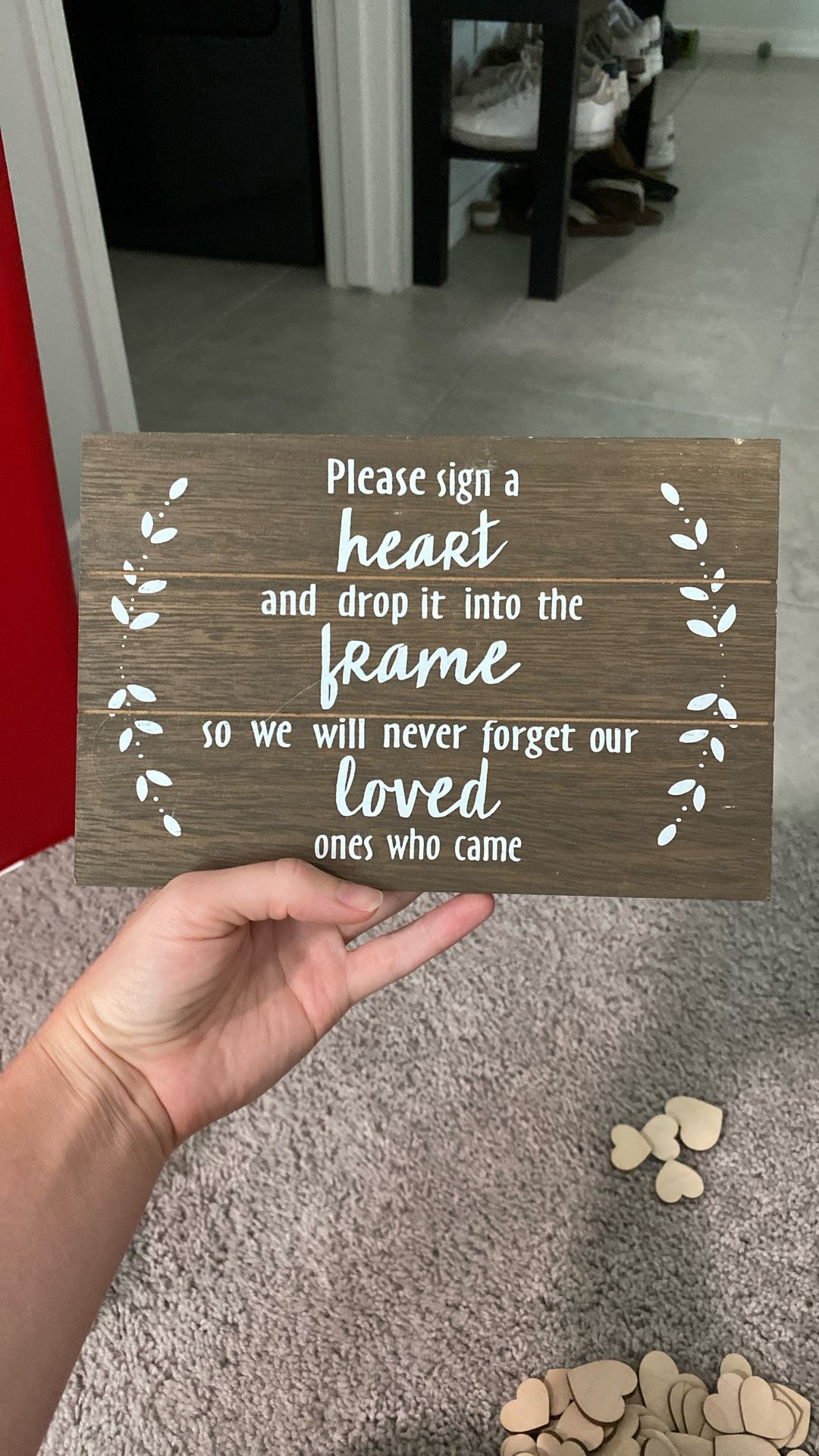 Sign For Wedding With Wooden Hearts