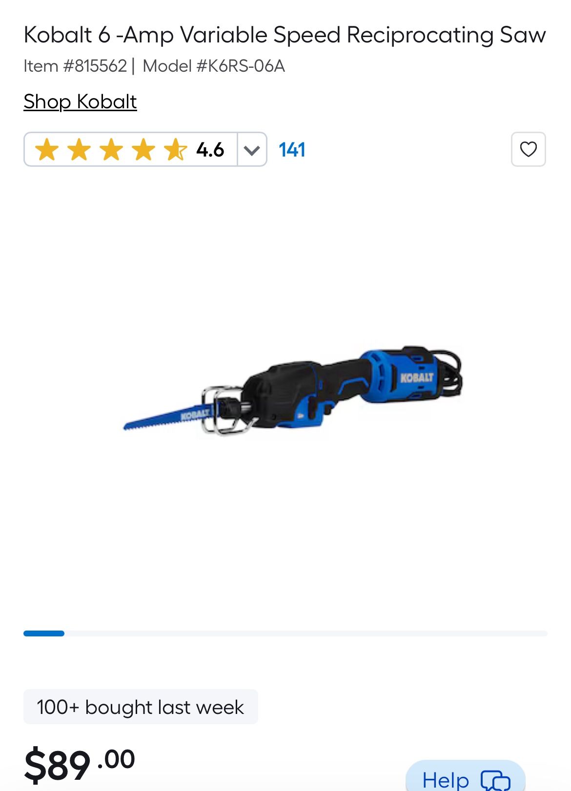 Kobalt Reciprocating Saw
