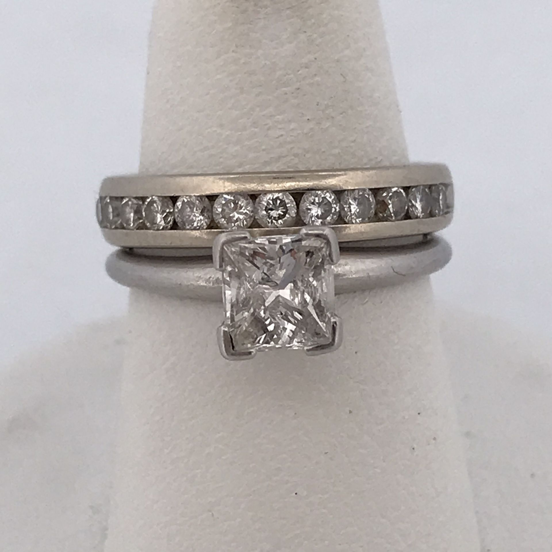 14k White Gold / 950 Platinum 1.48ct Diamond Ring Set Size 6