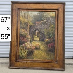 Monumental Large original Lush Oil paintings with wood Frame 67" x 55"