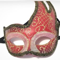 Venetian Masquerade Mask- Red & Gold Carnival Mardi Gras Halloween Costume.