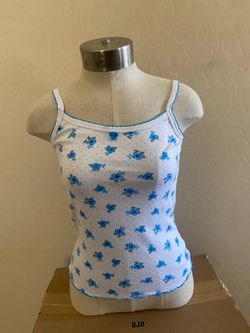 White tank top with blue floral pattern