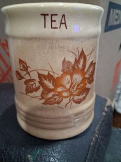 Vintage 1970s Ceramic TEA Canister Jar – Retro Floral Design