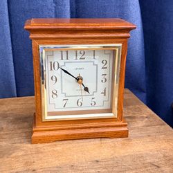 Linden Quartz Mantel Clock Wood Case Working Desk Shelf Clock 7.5” Tall