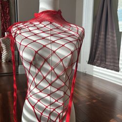 One piece red dancer bodysuit fishnet 