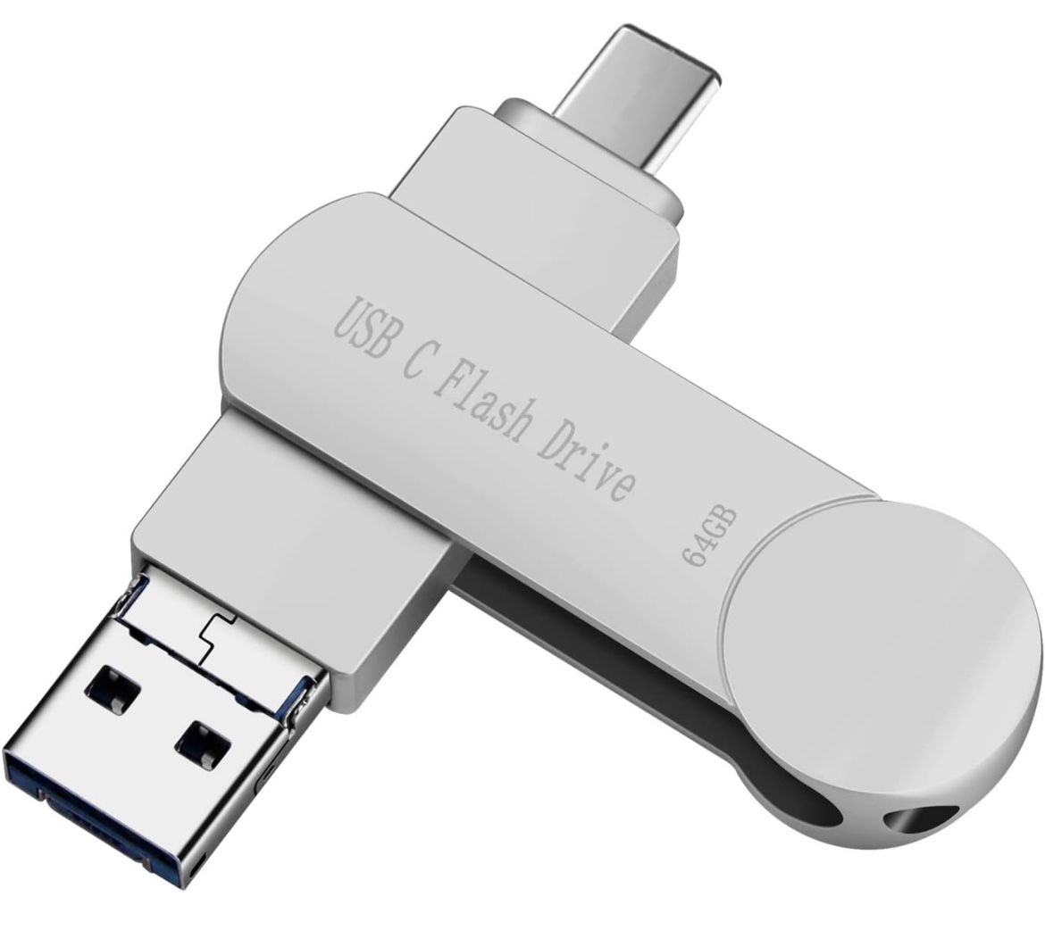 64GB USB C Memory Stick,USB3.0 Flash Drive for iPad mini,3 in 1 Thumb Drive,USB C Zip Drive with Type-c Port,Mini External Storage Drive for Computer/