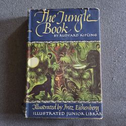 Vintage 1950 The Jungle Book Rudyard Kipling Hardcover Dust Jacket Illustrated Junior Library Grosse