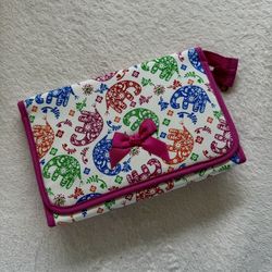 NaRaYa Thailand Elephant Pattern Pink White Cosmetic Bags with Mirror NEW