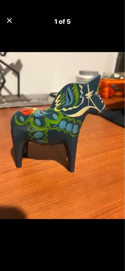 Vintage Grannas Olsson Blue Dala Horse, 6 Inch