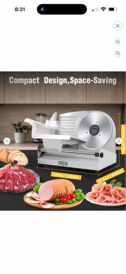 CUOCCO PRO 200W Electric Meat Slicer Machine - Home Food Slicer with Dual Blades, 0-15mm Adjustable, Detachable for Easy Cleaning, Child Safety Lock,