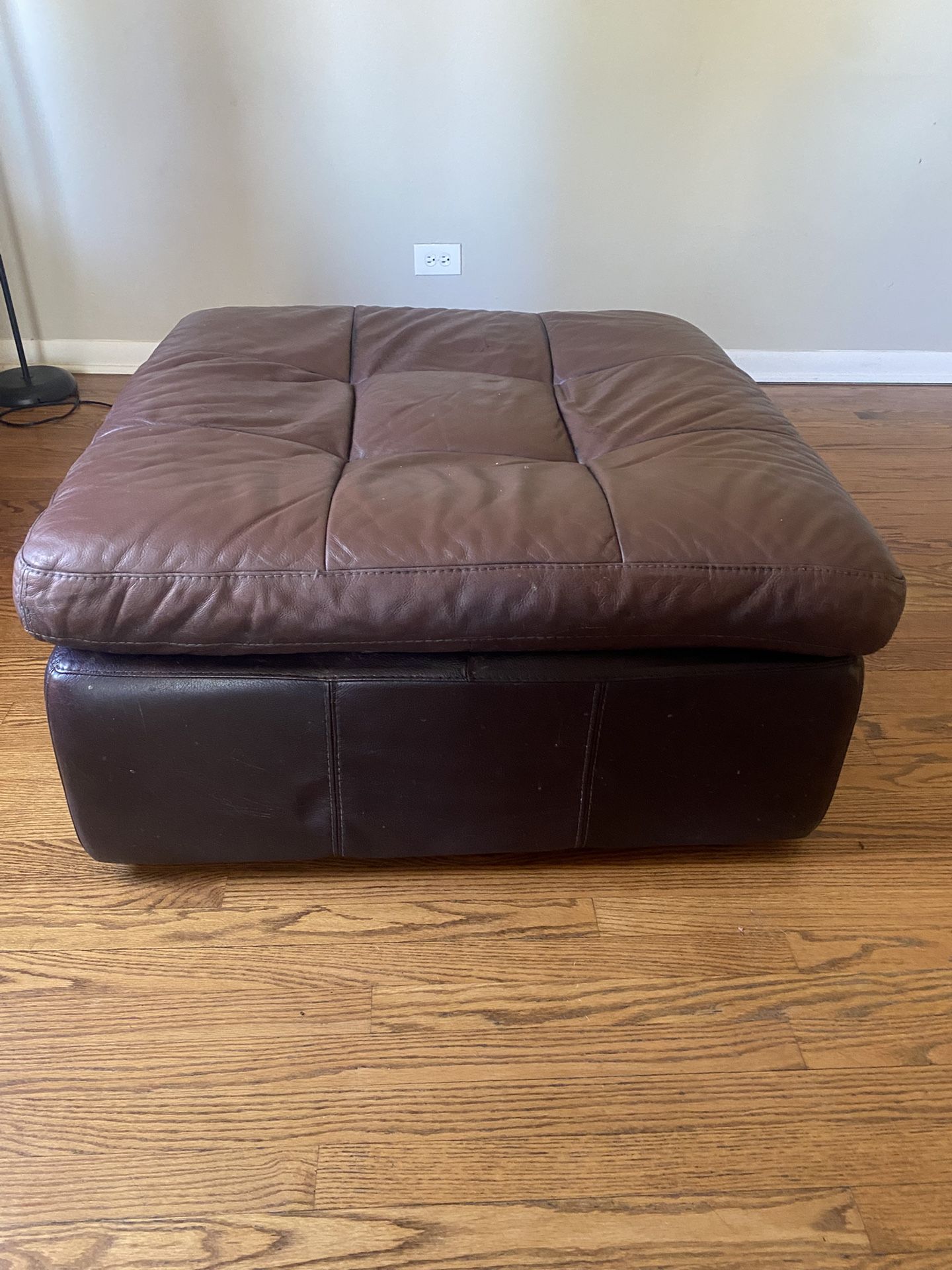 Large Brown Leather Foot Stool