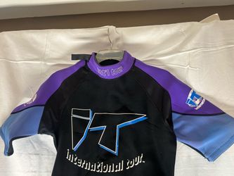 Vtg 90s INTERNATIONAL TOUR IT Blue/Purple SHORTY WETSUIT Surf Large 2.5/2- Reduced Again