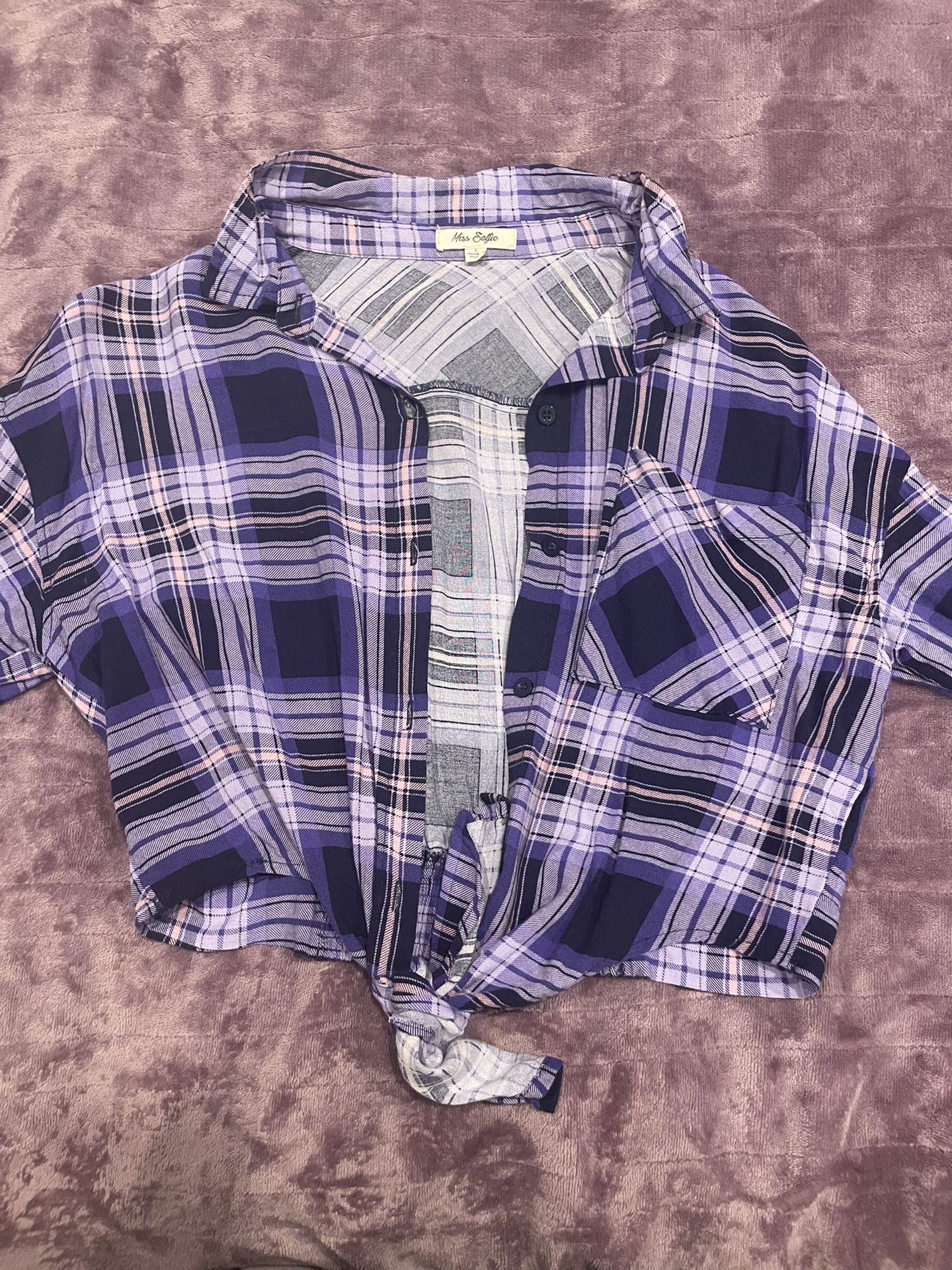 Purple Paid Cropped Button Up Shirt