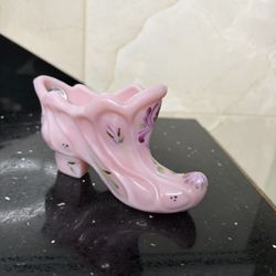 95th Fenton Art Glass Rosalene Pink Hand Painted Floral Slipper