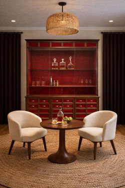 NY: Custom Vintage Mid-Century Modern Mahogany Glass Front Hutch