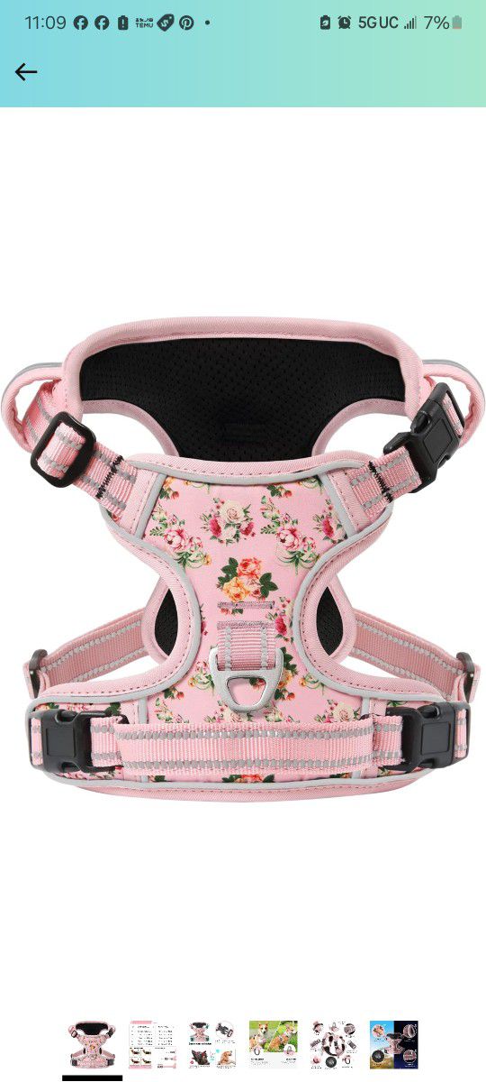Timos No Pull Dog Harness, No Need to Go Over Dog's Head, 3 Snap Buckles, Reflective Oxford No Choke Puppy Harness with Front and Back