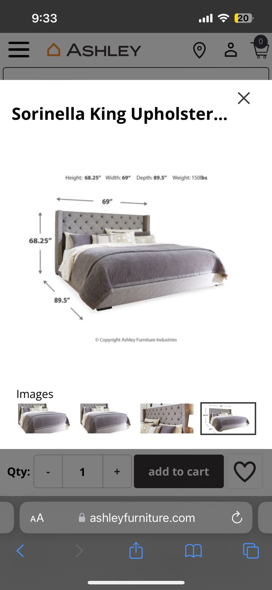 Sorinella King Upholstered Bed Frame Only 