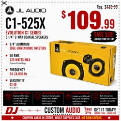 JL Audio C1 Series Car Speakers 5 1/4" Set 2-Way Coaxial Speaker System 225 Watts C1-525X 🚨 Payment Options Available 🚨 No Credit Needed 🚨