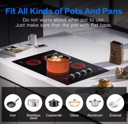  4 Cooking Zones (2×1200W and 2×2300W) is with independent knob control.The electric stove hob is suitable for AC220-240V. Cook multiple dishes togeth