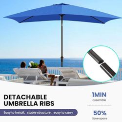 Ayge blue 6.5x10FT Rectangular Patio Umbrella Outdoor Table Umbrella w/Push Button Tilt & Crank Rectangle Market Umbrella UV Protection for Garden,Dec
