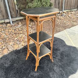 Mid Century Vintage Faux Bamboo Wood 3-Tier Cabinet Shelf Plant Stand